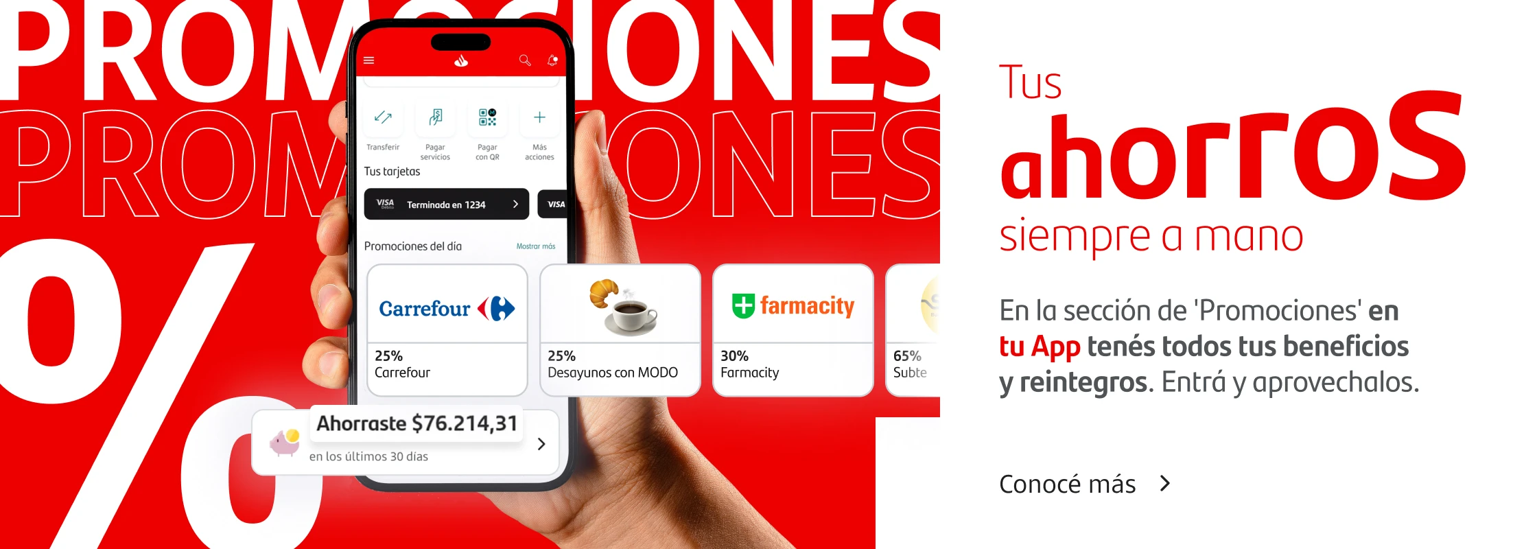 Tus ahorros siempre a mano: En la sección "Promociones" en tu App tenés todos tus beneficios y reintegros. ¡Entrá y aprovechalos!