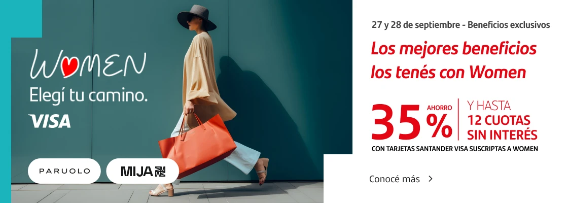 El 27 y 28 de septiembre, los mejores beneficios los tenés en Women. Disfrutá 35% de ahorro y hasta 12 cuotas sin interés en Mija y Paruolo. Conocé más.