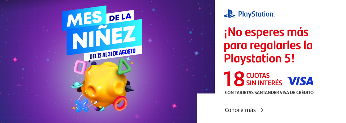 ¡No esperes más para regalarles la Playstation 5! Disfrutá de 18 cuotas sin interés con tu Tarjeta Santander Visa en locales seleccionados.