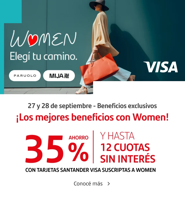 El 27 y 28 de septiembre, los mejores beneficios los tenés en Women. Disfrutá 35% de ahorro y hasta 12 cuotas sin interés en Mija y Paruolo. Conocé más.