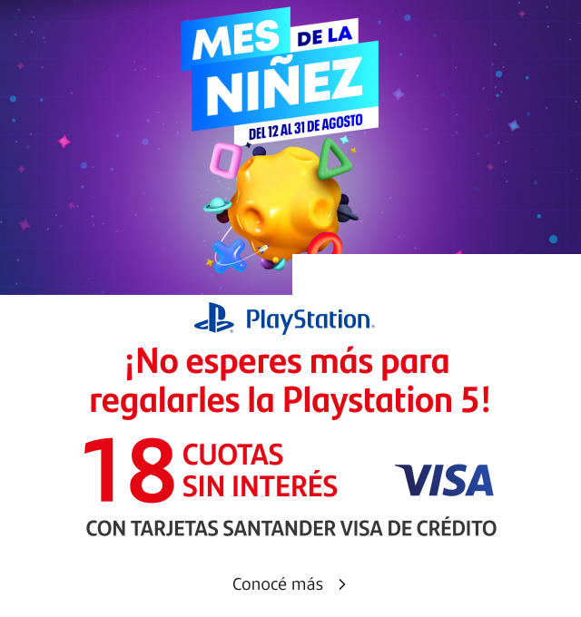 ¡No esperes más para regalarles la Playstation 5! Disfrutá de 18 cuotas sin interés con tu Tarjeta Santander Visa en locales seleccionados.